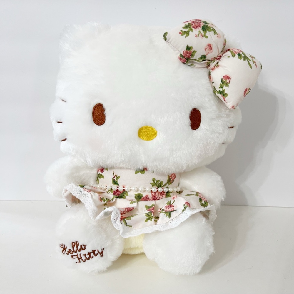 Hello Kitty Floral Dress Plush Doll – Sanrio Collectible with Bow & Pearls
